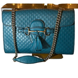 306. Gucci Teal Emily Leather Shoulder Bag w/coa
